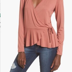 Leith Wrap Peplum Top in Dusty Rose – Size M